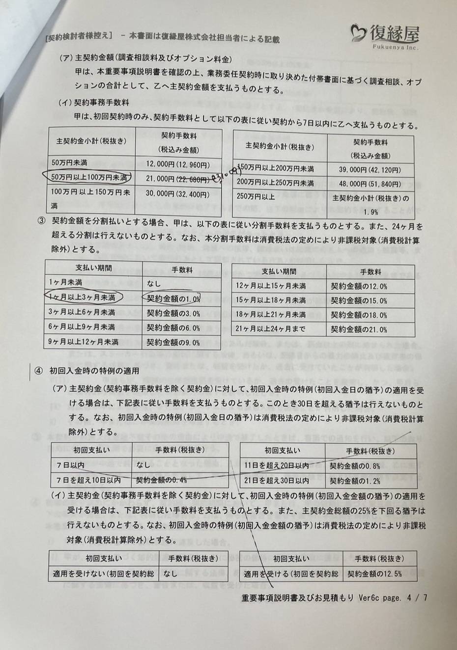 重要説明事項及びお見積もり（契約前交付）